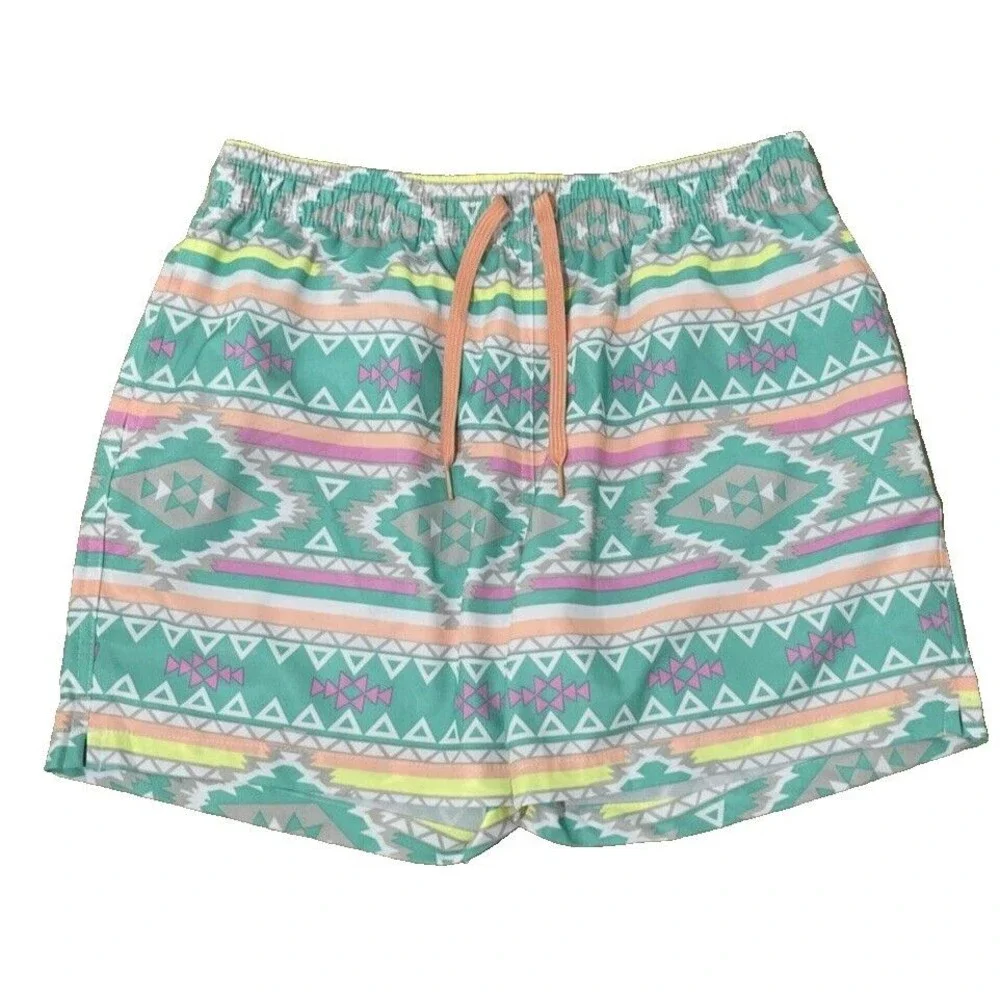 Chubbies Shorts Swim Trunks Aztec Pink Green Magenta Print Beach Mens Sz Large